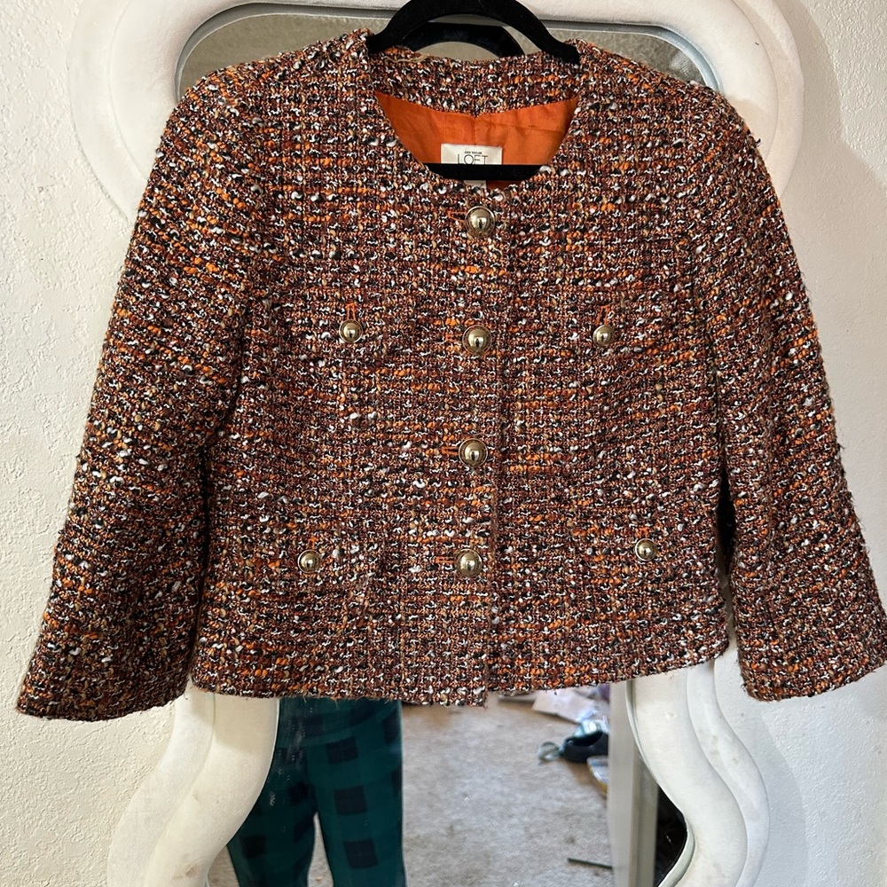 Ann Taylor Loft Tweed Gold Brown Orange Blazer size 6